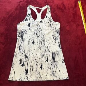 Calia by Carrie Underwood Womens Marble Print Racerback Workout Tank Top White M